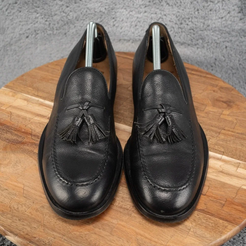 Allen Edmonds Perugia Tassel Loafers Mens Sz 8 Pebbled Black Leather Made Italy